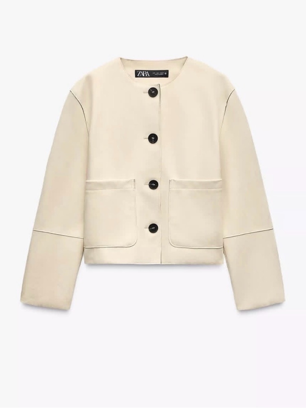 Zara Cream Round-Neck faux suede Button Jacket